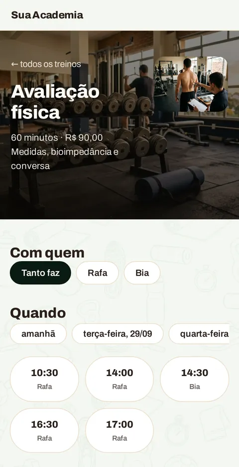 A escolha do horário no celular do cliente
