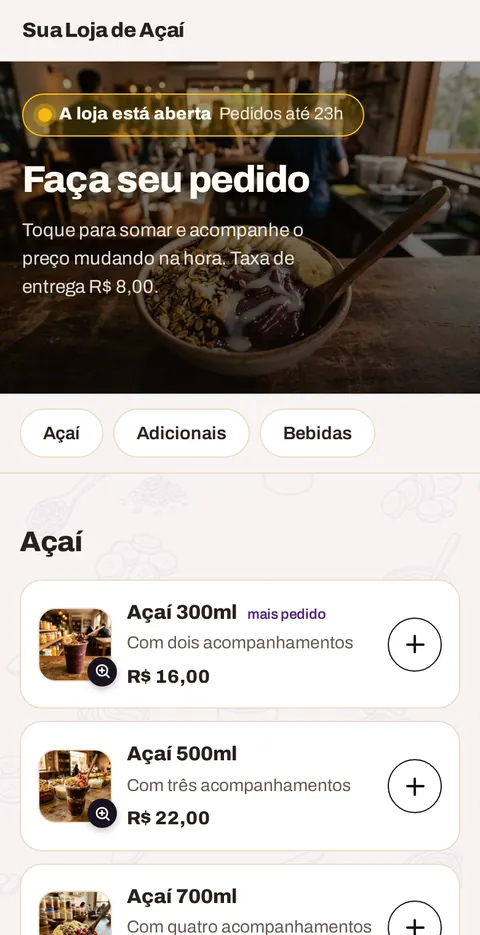 O cardápio no celular do cliente