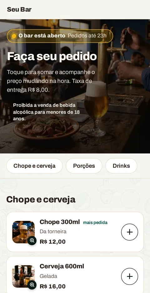 O cardápio no celular do cliente