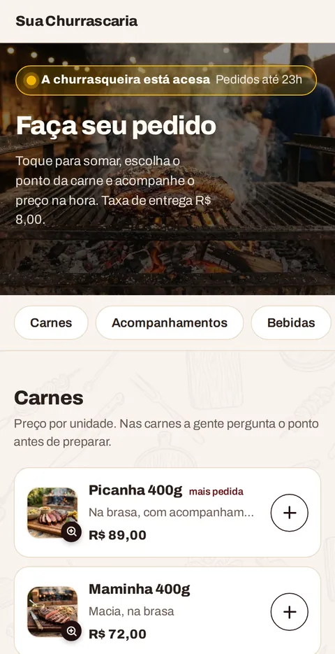 O cardápio no celular do cliente
