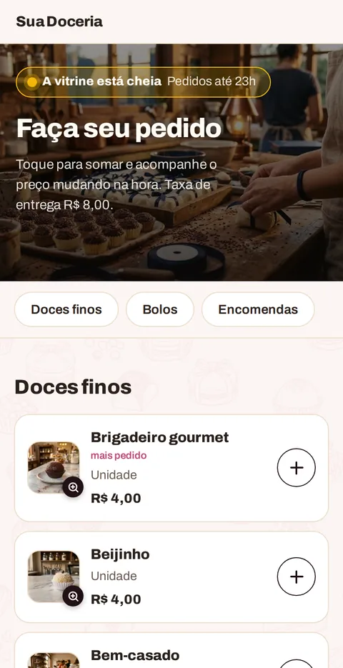 O cardápio no celular do cliente