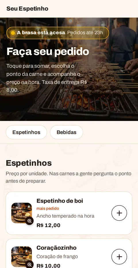 O cardápio no celular do cliente