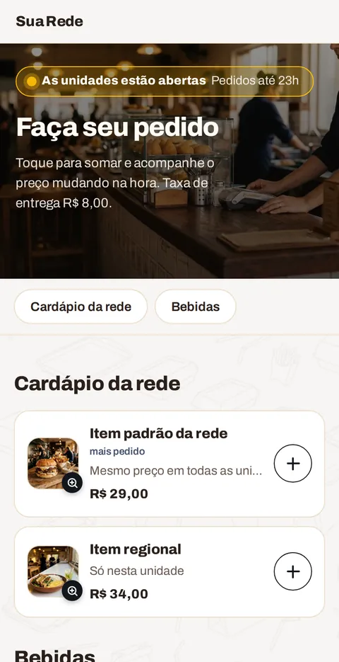 O cardápio no celular do cliente