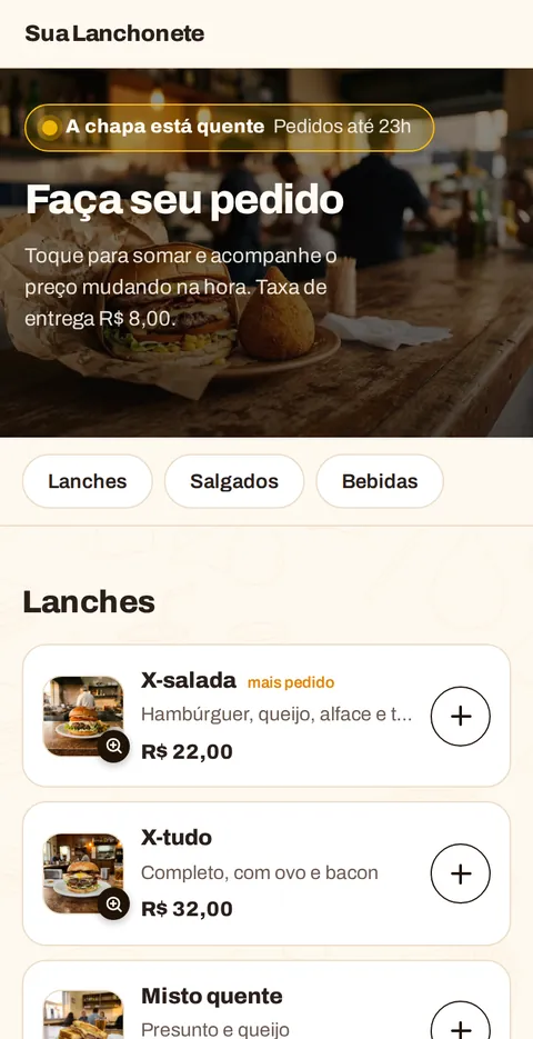 O cardápio no celular do cliente