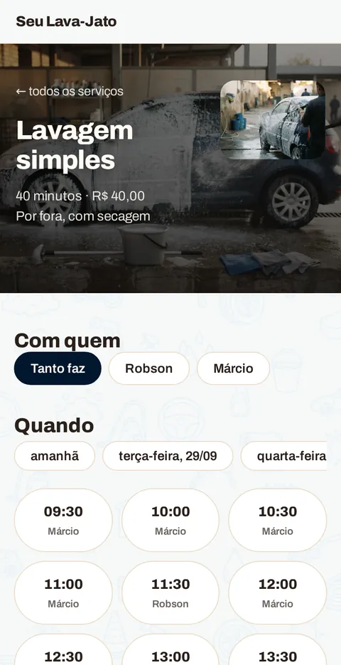 A escolha do horário no celular do cliente