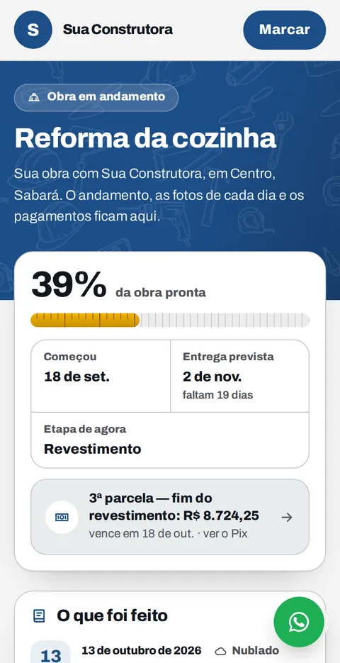 A escolha do horário no celular do cliente