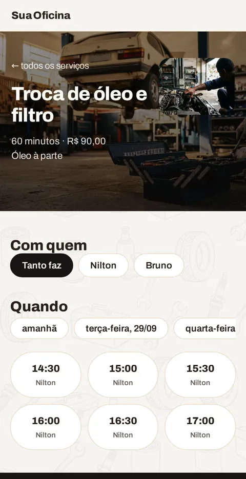 A escolha do horário no celular do cliente