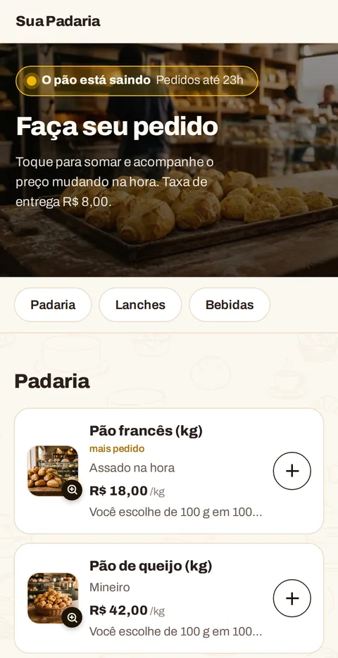 O cardápio no celular do cliente