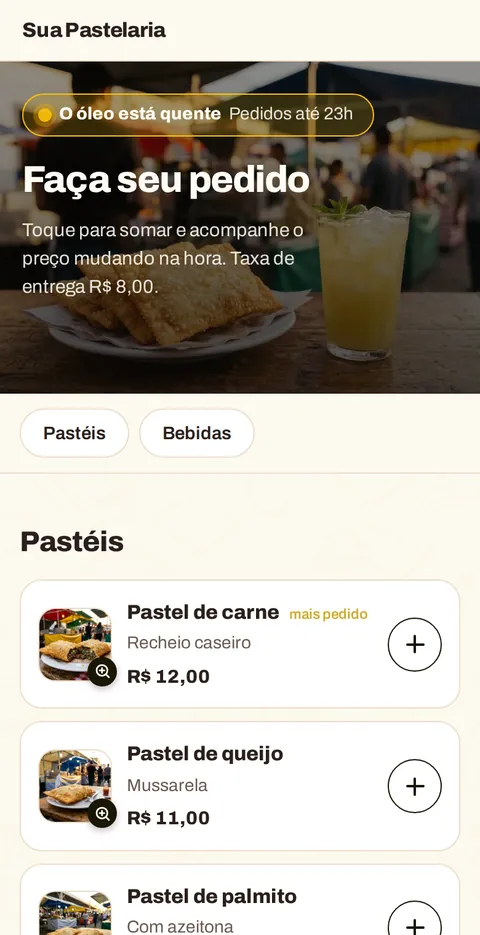 O cardápio no celular do cliente