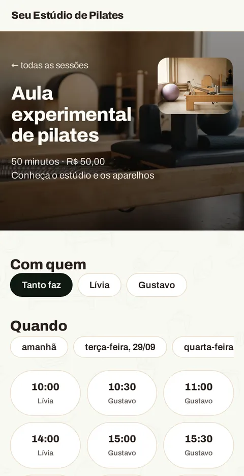 A escolha do horário no celular do cliente