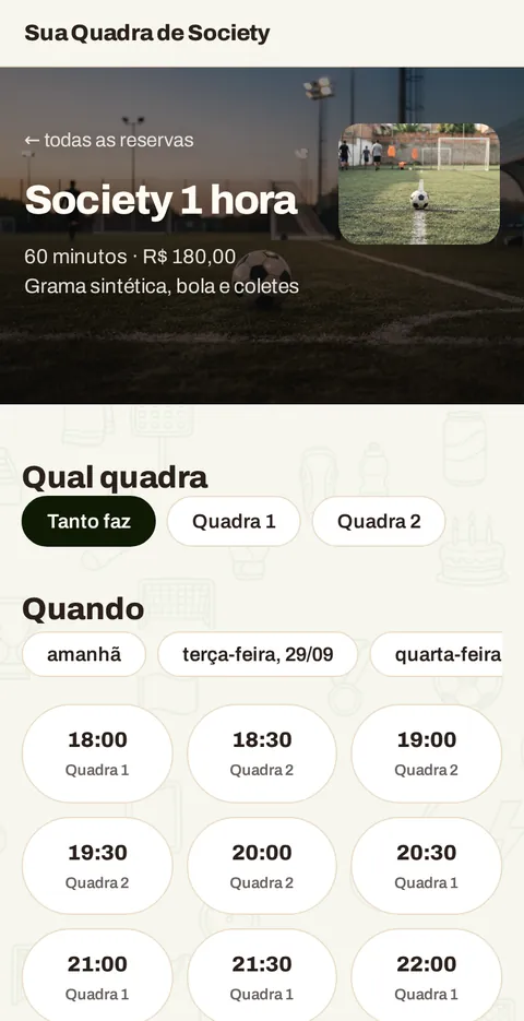 A escolha do horário no celular do cliente