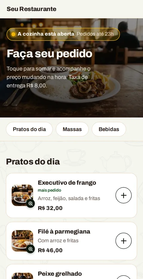 O cardápio no celular do cliente